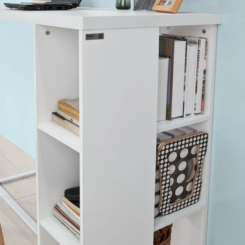 SoBuy FWT39-W Table Haute de Bar Mange-debout Cuisine avec 3 étagères de rangements