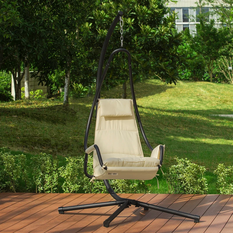 SoBuy OGS54-MI Fauteuil Suspendu de Jardin et Patio Balancelle Hamac avec Support sur Pied Coussin