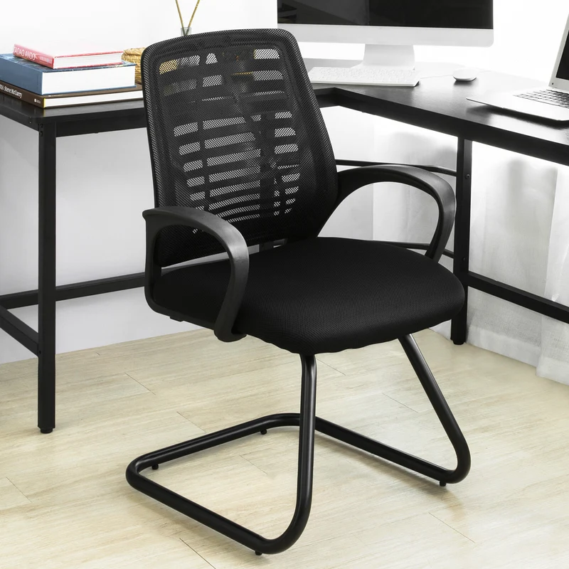SoBuy FST83-Sch Chaise Cantilever en Maille Chaise de Bureau Conférence Fauteuil de Bureau avec Siège Rembourrée