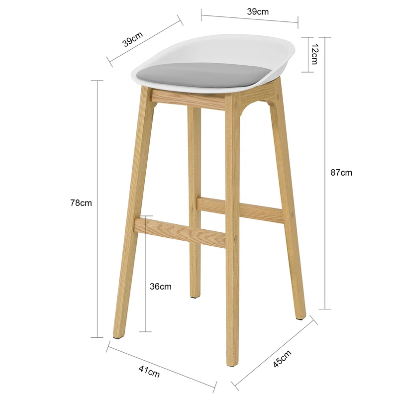 SoBuy FST78-W Tabouret de Bar Design Chaise Haute de Bar Cuisine avec Assise Rembourrée Repose-Pieds et Piètement en Bois de Chêne