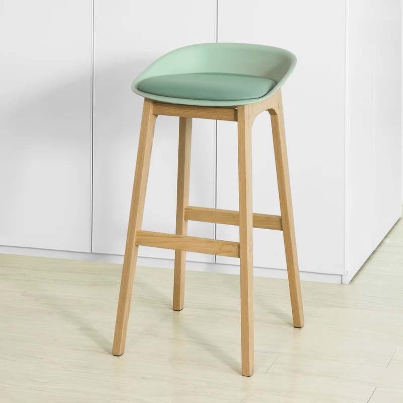SoBuy FST78-GR Tabouret de Bar Design Chaise Haute de Bar Cuisine avec Assise Rembourrée Repose-Pieds et Piètement en Bois de Chêne