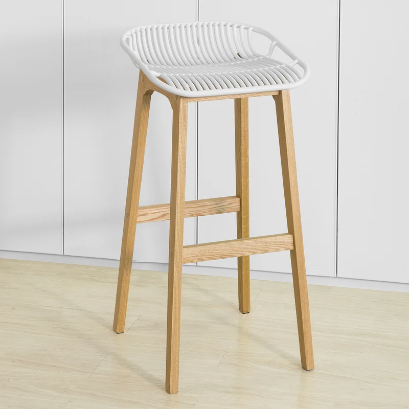 SoBuy FST77-W Tabouret de Bar Design Chaise de Bar Cuisine avec Repose-Pieds Piètement en Bois de Chêne