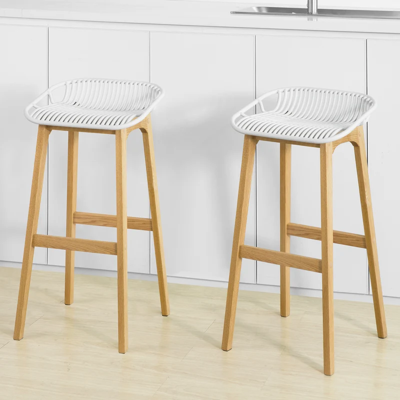 SoBuy FST77-W Tabouret de Bar Design Chaise de Bar Cuisine avec Repose-Pieds Piètement en Bois de Chêne