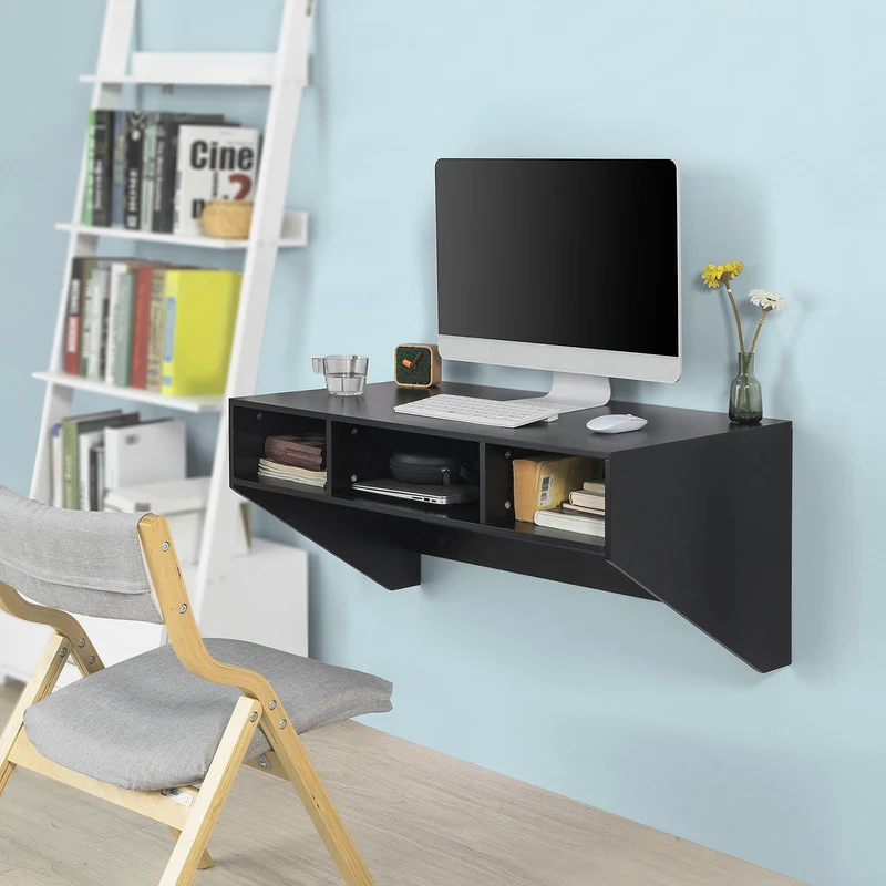 SoBuy FWT14-SCH Table murale Table de cuisine Bureau informatique avec 3 compartiments