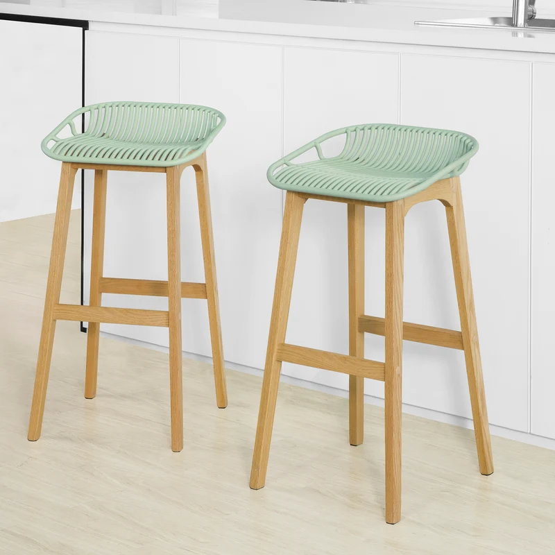 SoBuy FST77-GR Tabouret de Bar Design Chaise de Bar Cuisine avec Repose-Pieds Piètement en Bois de Chêne