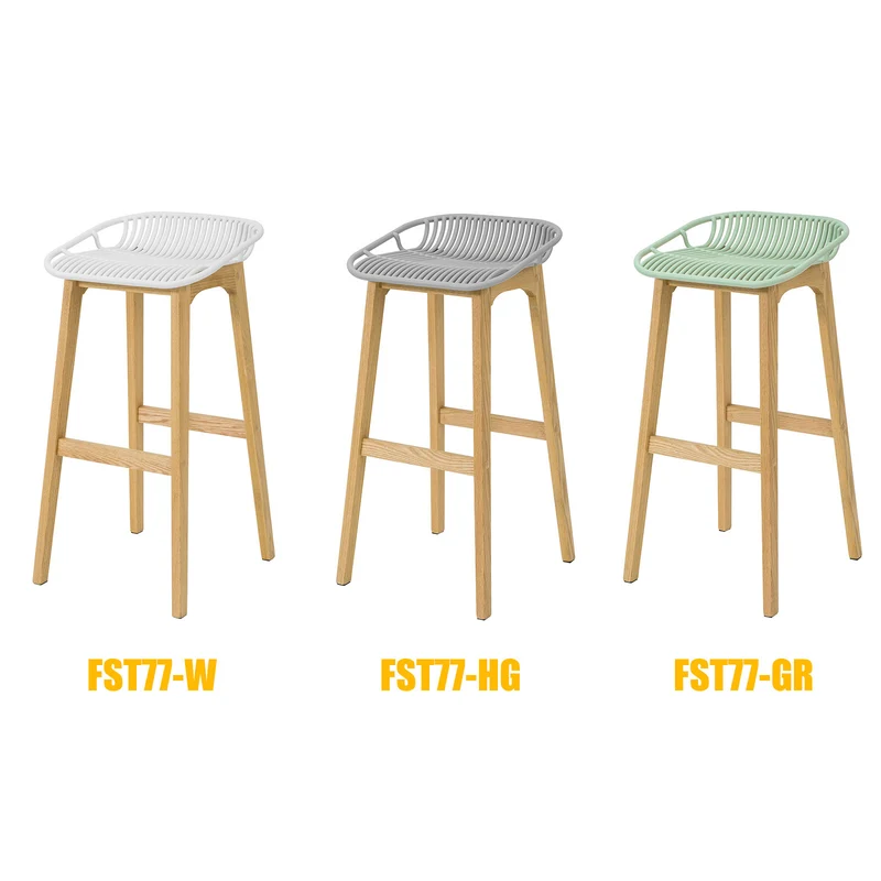 SoBuy FST77-GR Tabouret de Bar Design Chaise de Bar Cuisine avec Repose-Pieds Piètement en Bois de Chêne