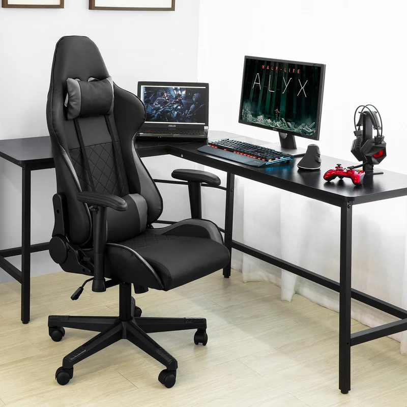 SoBuy FST82-Sch Chaise Gaming Fauteuil Gamer Ergonomique Fauteuil de Bureau Rotatif -Hauteur Réglable