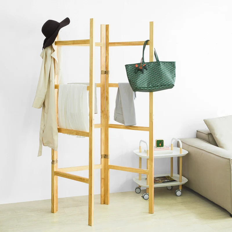 SoBuy KLS06-N Porte-serviettes sur Pied Portemanteau Pliant Paravent Séparateur Pièce Cloison 3 panneaux en pin massif
