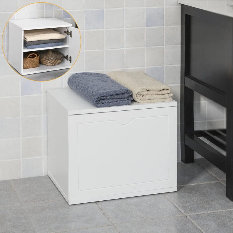 SoBuy FSR46-W Banc de rangement salle de bain panier à linge meuble d'entrée