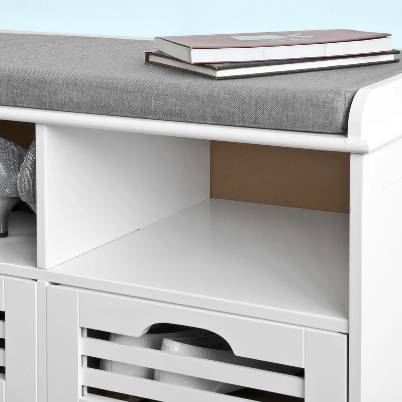 SoBuy FSR36-W Banc à Chaussures avec Coussin Rembourré et Rangement, Meuble d'Entrée – 105x35x43 cm, Blanc