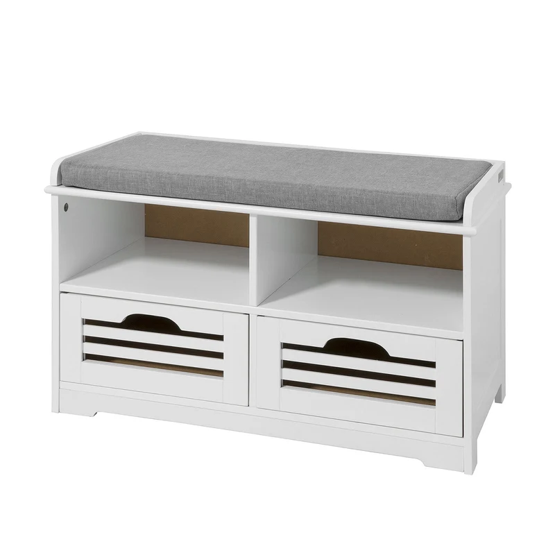 SoBuy FSR36-K-W Banc à Chaussures avec Coussin Rembourré et Rangement, Meuble d'Entrée Compact – 71x35x43 cm, Blanc