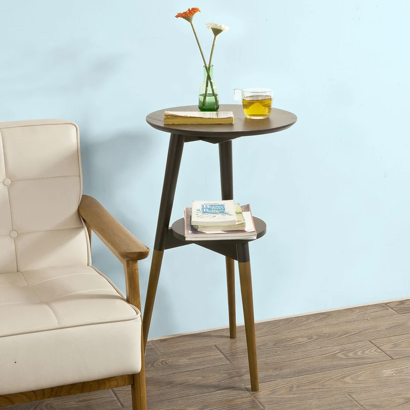 SoBuy FBT39-BR Table d'Appoint Design Table Basse Table café Ronde, 2 plateaux, 3 pieds