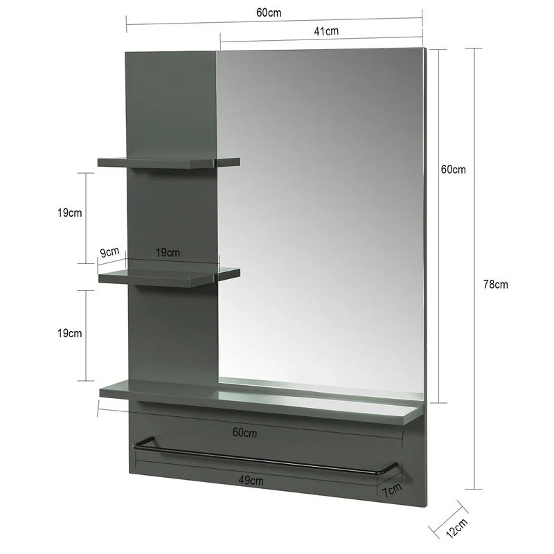 SoBuy BZR23-DG Miroir avec Porte-Serviettes Miroir Mural Miroir de Salle de Bain avec étagères