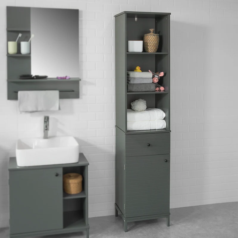 SoBuy BZR22-DG Meuble Colonne de Salle de Bain Armoire Haute Meuble Rangement,SoBuy BZR22-DG