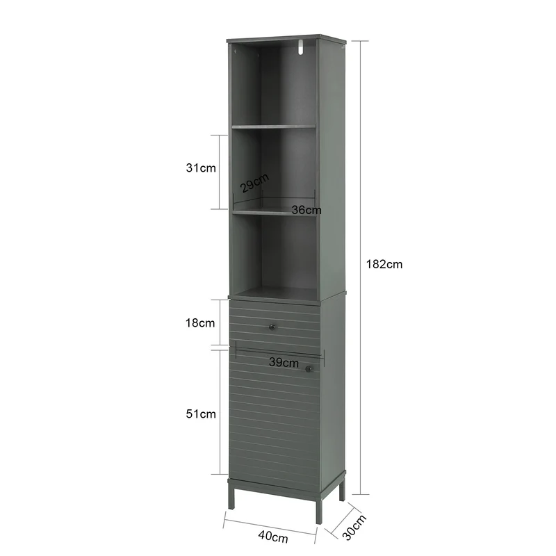 SoBuy BZR22-DG Meuble Colonne de Salle de Bain Armoire Haute Meuble Rangement,SoBuy BZR22-DG