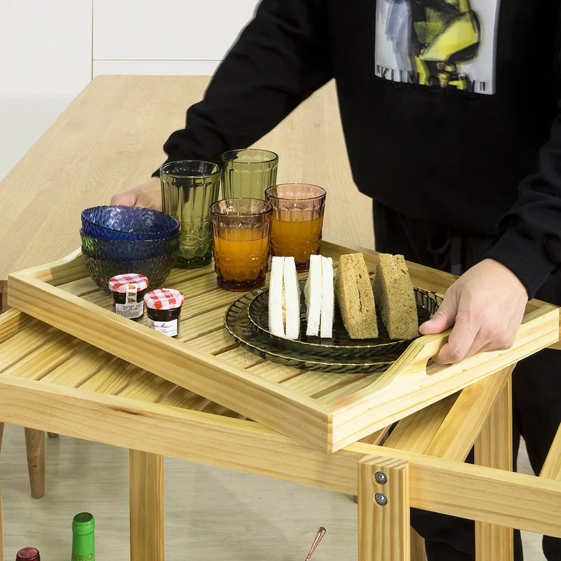 SoBuy FKW95-N Chariot de Service à roulettes Chariot de Cuisine en Bois Table roulante de Rangement