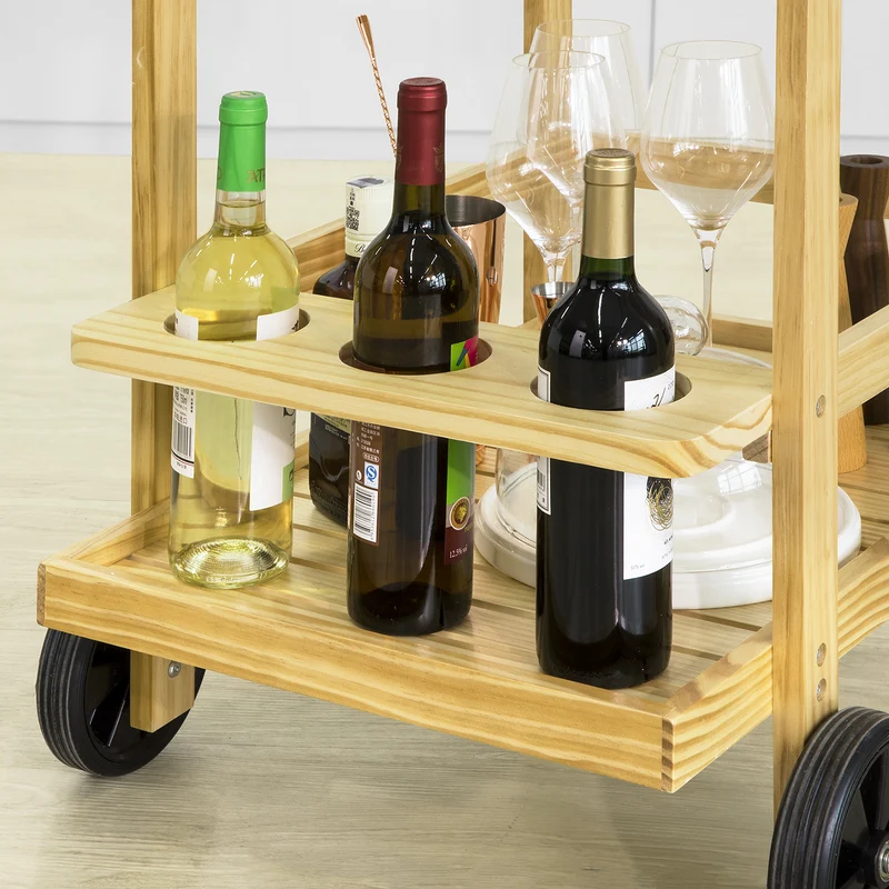 SoBuy FKW95-N Chariot de Service à roulettes Chariot de Cuisine en Bois Table roulante de Rangement