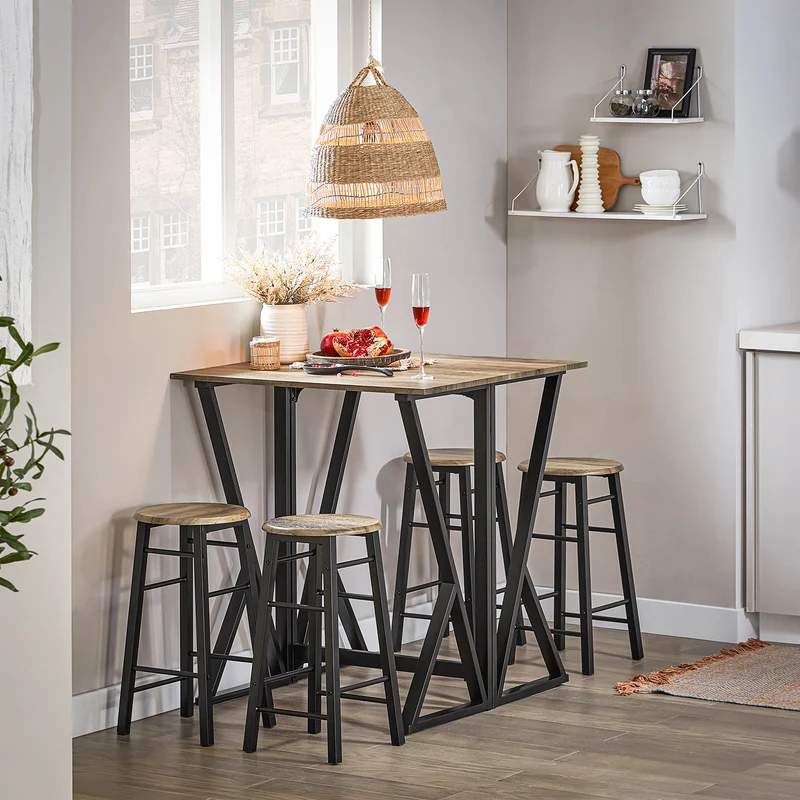 SoBuy OGT24-N Set de 1 Table + 4 Chaises Ensemble Table de Bar bistrot + 4 tabourets Table Mange-Debout Table Haute Cuisine Table à Manger