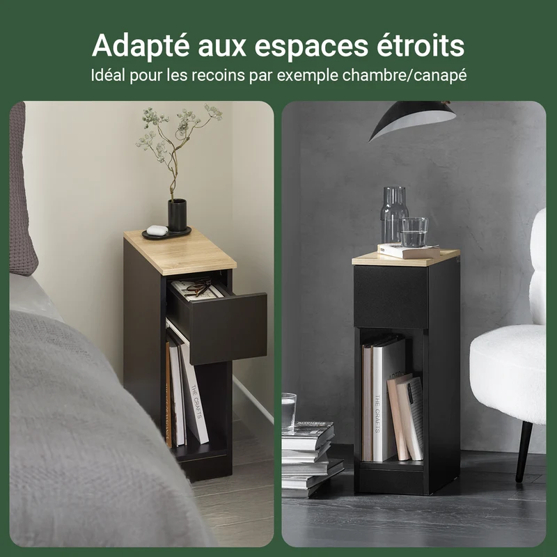 SoBuy FBT111-SCH Table de Chevet Table de Nuit Bout de Canapé Table d'Appoint Table Basse avec Tiroir