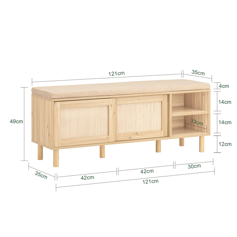SoBuy FSR163-N Banc à Chaussures avec Coussin et Portes Coulissantes – Naturel