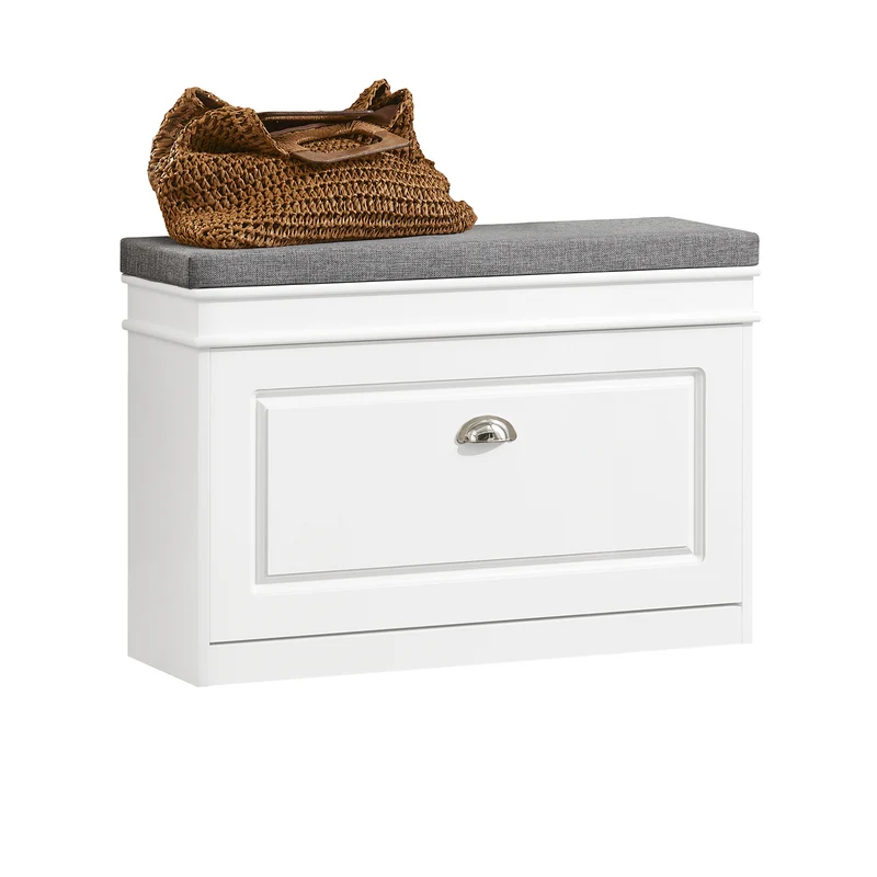 SoBuy FSR82-L-W Banc à Chaussures Slim 24 cm avec Coussin et 1 Abattant – Blanc