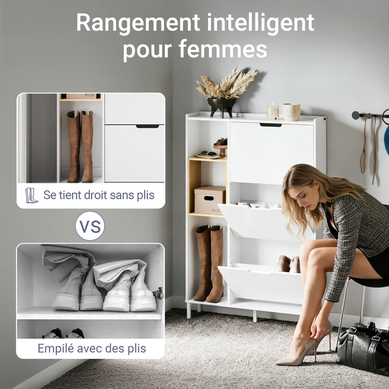 SoBuy FSR209-WN Meuble à Chaussures Faible Profondeur 19 cm – Gain de Place pour Entrée Étroite