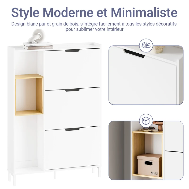 SoBuy FSR209-WN Meuble à Chaussures Faible Profondeur 19 cm – Gain de Place pour Entrée Étroite