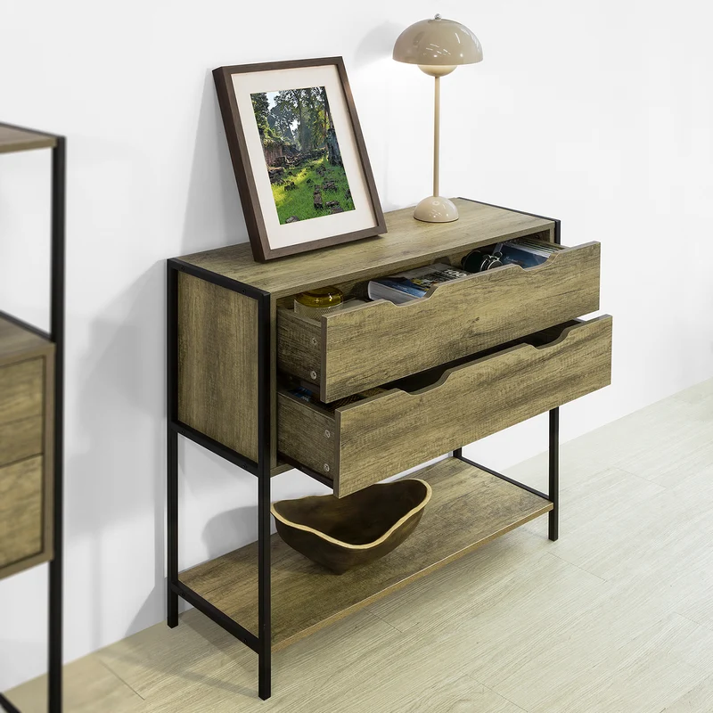 SoBuy FSB39-T Table Console Meuble d'entrée avec 2 tiroirs Buffet Placard à 2 Niveaux