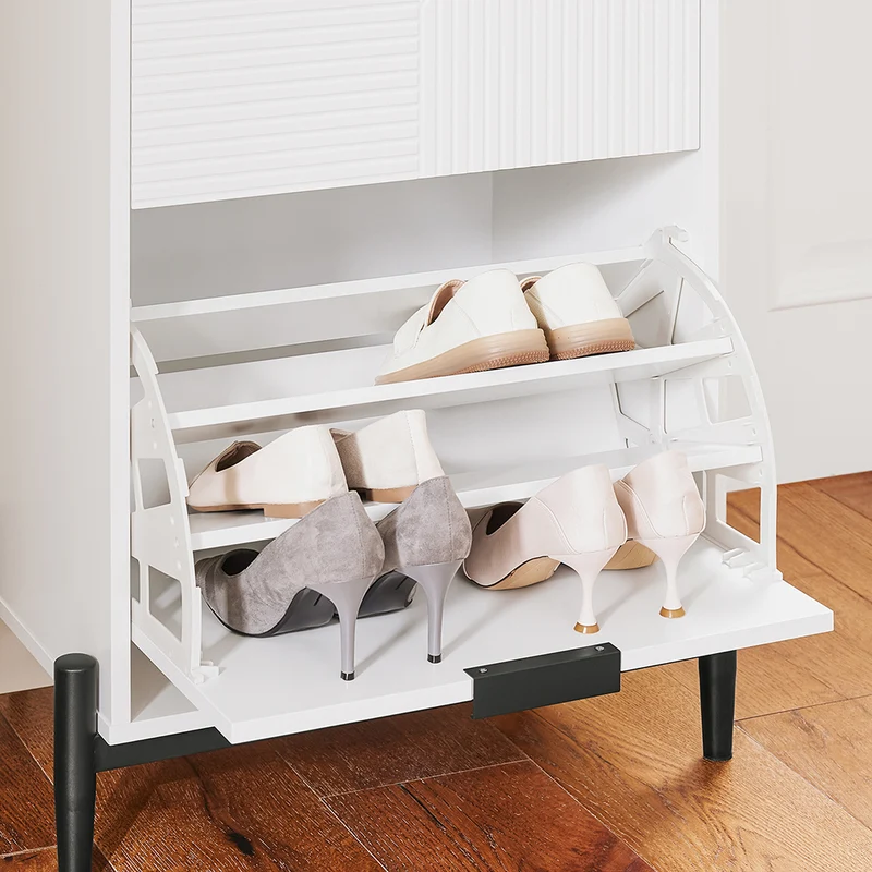 SoBuy FSB95-W Armoire à Chaussures 2 Abattants et 1 Porte en Verre, Meuble d'Entrée Design – 59x40x115 cm, Blanc