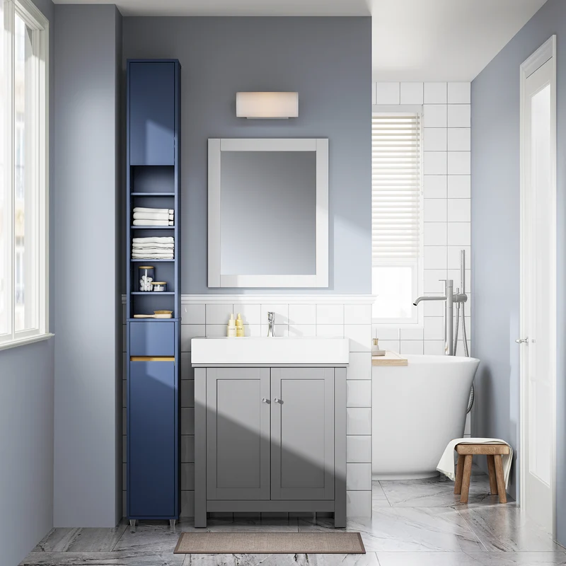 SoBuy BZR34-II-B Colonne Bleue Design – Meuble WC Ultra-Fin 20 cm, Décoratif, 180 cm