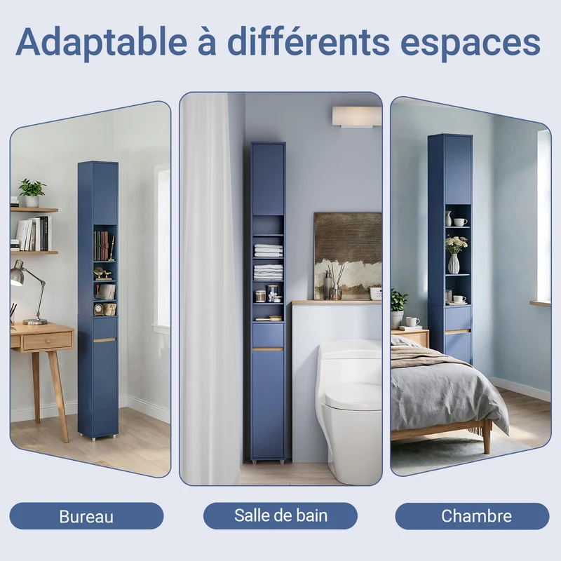 SoBuy BZR34-II-B Colonne Bleue Design – Meuble WC Ultra-Fin 20 cm, Décoratif, 180 cm