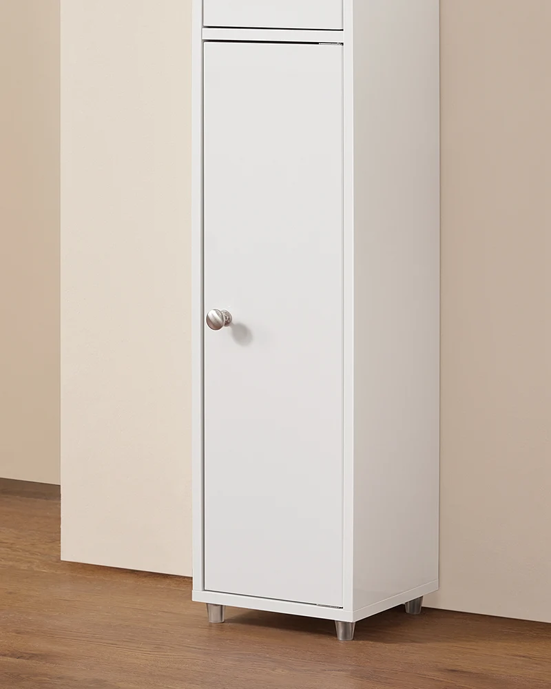 SoBuy BZR167-GW Colonne Salle de Bain avec 1 Tiroir, 2 Portes, 5 Compartiments Ouverts et Étagères Réglables, Gain de Place – L20×P20×H180 cm, Blanc Brillant