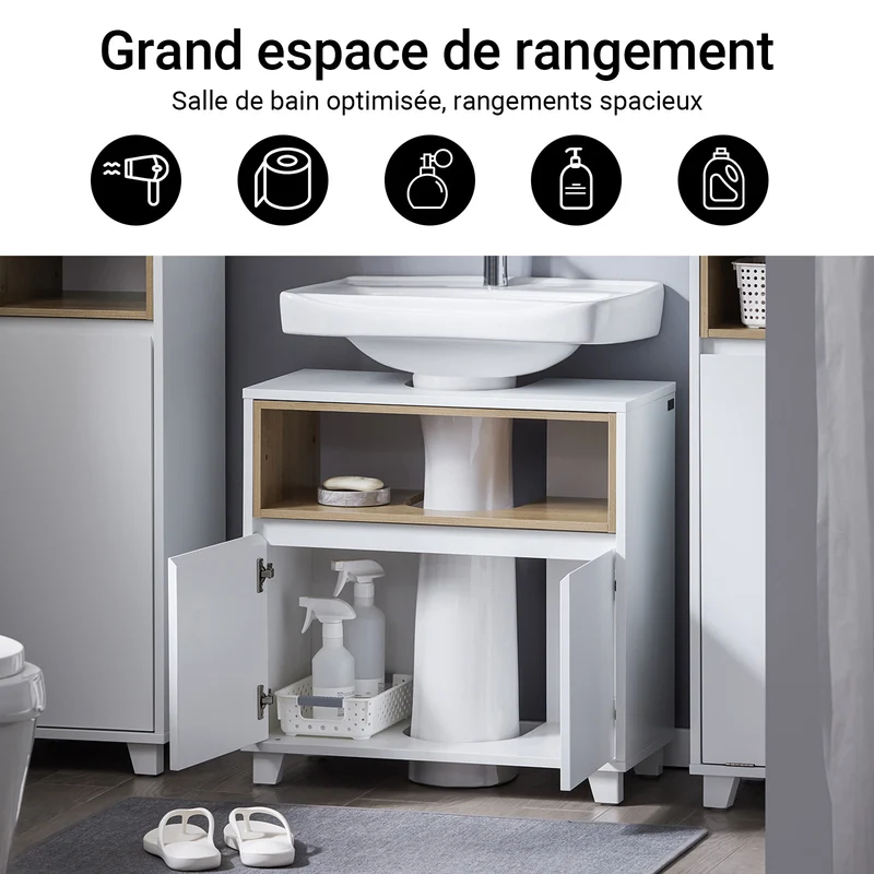 SoBuy BZR148-W Meuble Sous Lavabo de Salle de Bain, Meuble Sous Vasque à 2 Portes