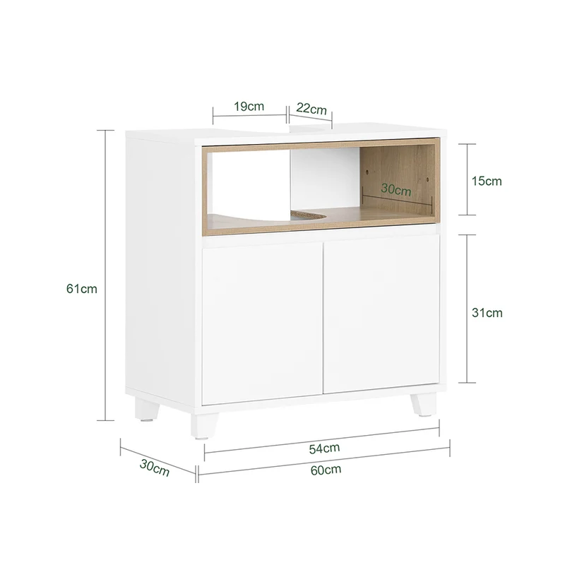 SoBuy BZR148-W Meuble Sous Lavabo de Salle de Bain, Meuble Sous Vasque à 2 Portes
