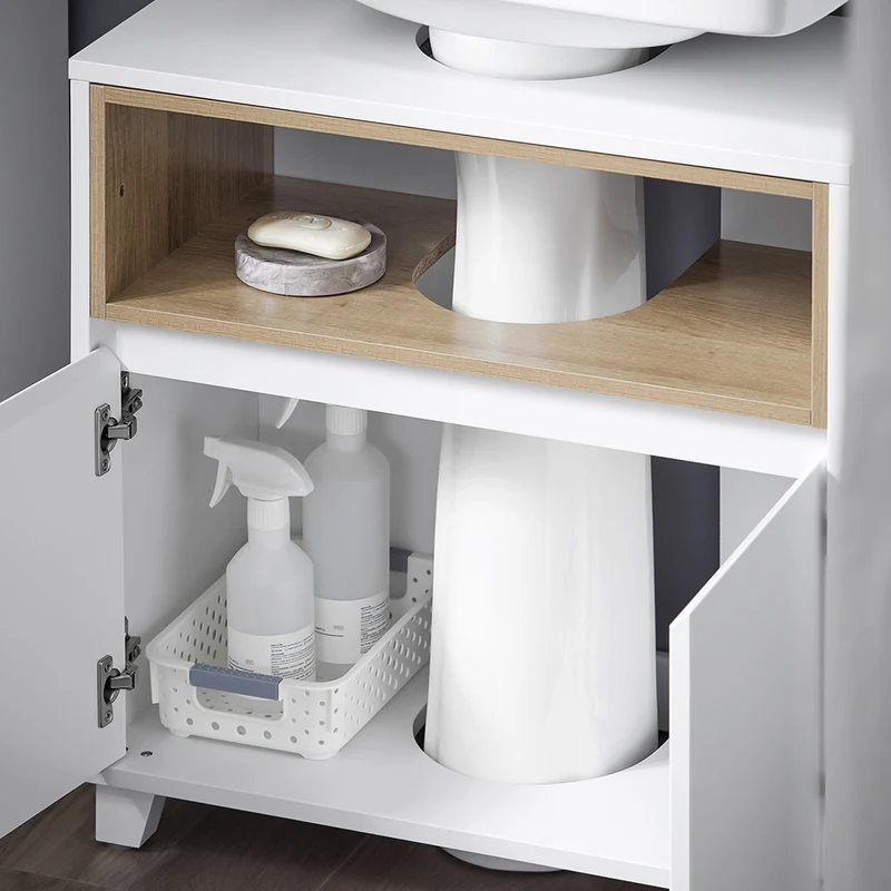 SoBuy BZR148-W Meuble Sous Lavabo de Salle de Bain, Meuble Sous Vasque à 2 Portes