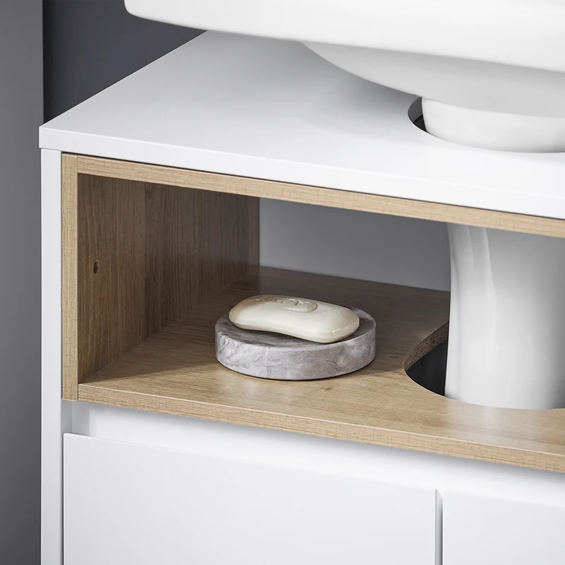 SoBuy BZR148-W Meuble Sous Lavabo de Salle de Bain, Meuble Sous Vasque à 2 Portes