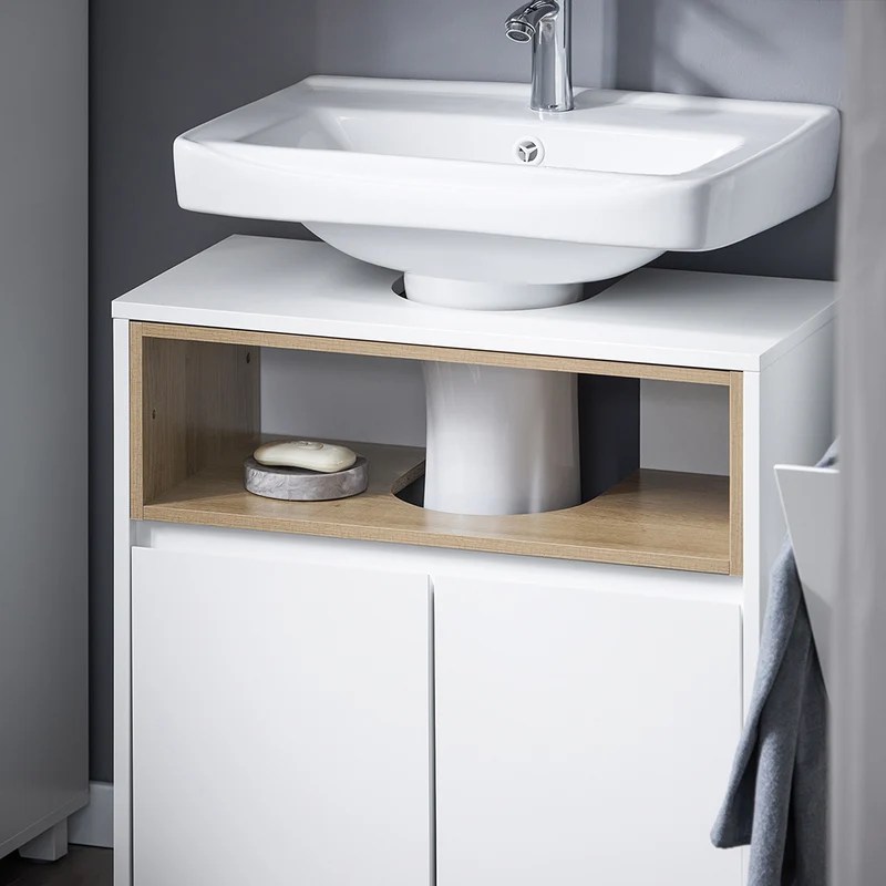 SoBuy BZR148-W Meuble Sous Lavabo de Salle de Bain, Meuble Sous Vasque à 2 Portes