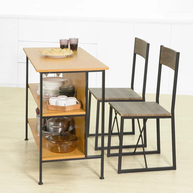 SoBuy FSB28-DN Table de Cuisine Table Haute de Bar Table Console Buffet avec 2 étagères de Rangement