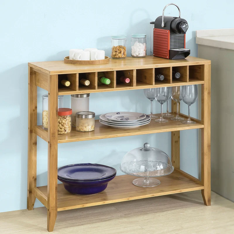SoBuy FSB14-N able Console Table d’Appoint en Bambou avec Porte-Bouteilles et 2 Étagères