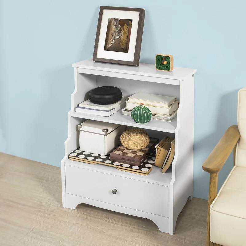 SoBuy FSB13-W Meuble de Rangement Table de Chevet Étagère Style Échelle