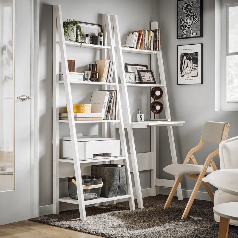 SoBuy FRG60-W Bureau, Table Bibliothèque, étagère style échelle de 2 tablettes