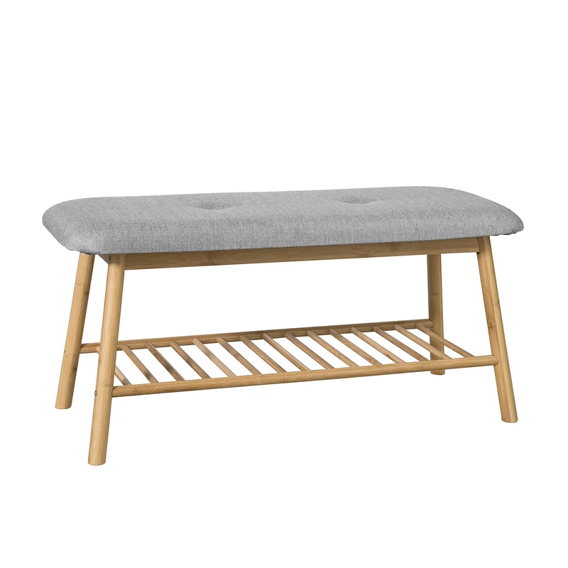 SoBuy FSR24-K-HG Banc à Chaussures Design avec Assise et 1 Étage de Rangement pour Entrée – 91x34x45 cm, Gris