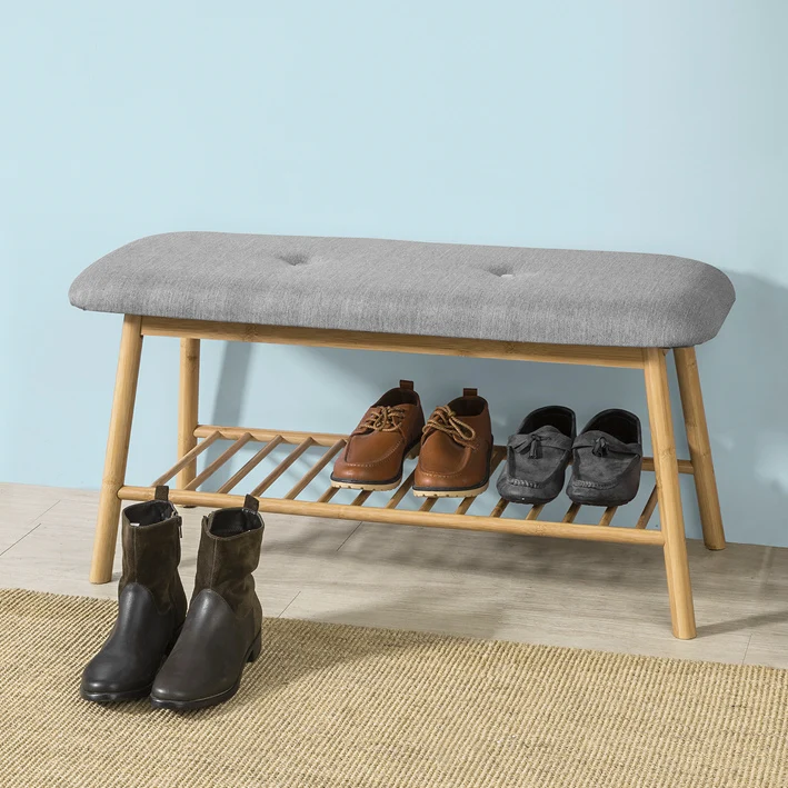 SoBuy FSR24-K-HG Banc à Chaussures Design avec Assise et 1 Étage de Rangement pour Entrée – 91x34x45 cm, Gris