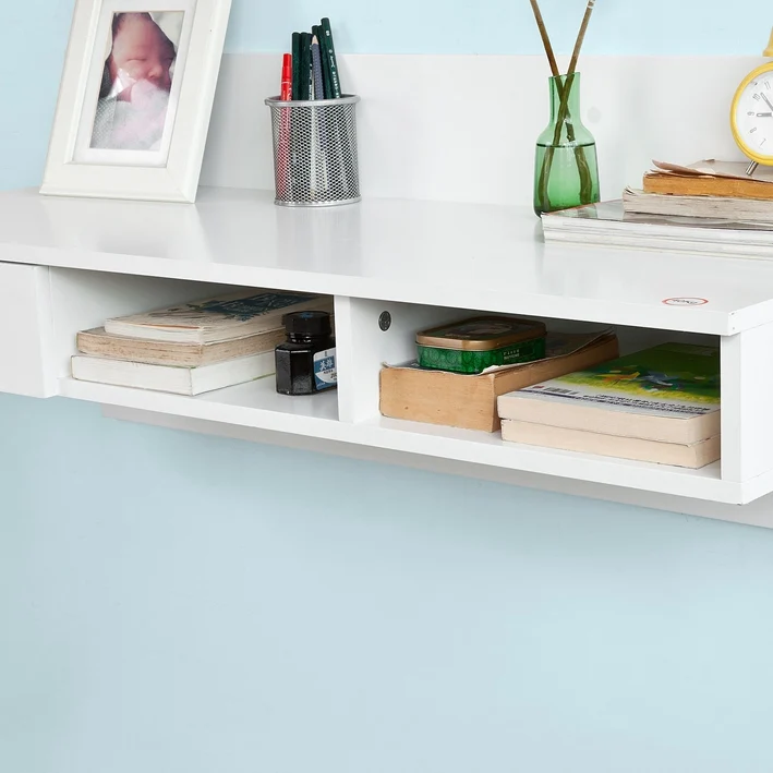 SoBuy FWT30-W Bureau informatique Table murale avec 1 tiroir et 2 compartiments-Blanc