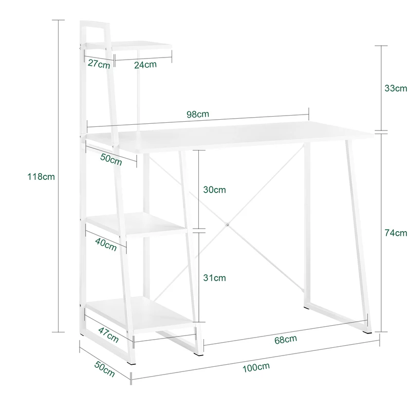 SoBuy FWT29-W Bureau informatique Secrétaire Table avec 3 étagères cadre métal -Blanc