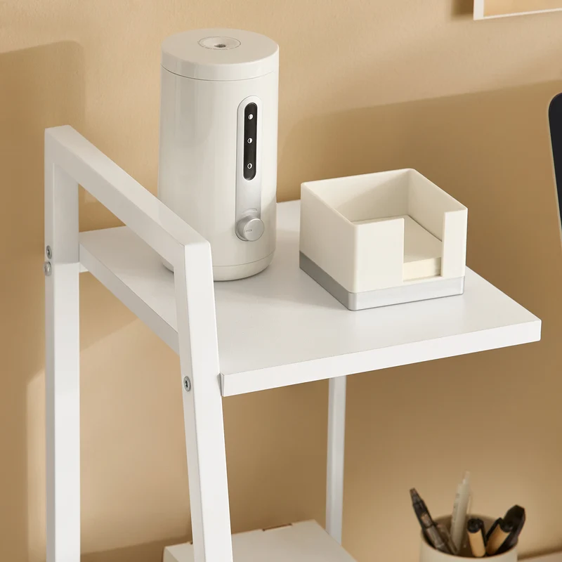 SoBuy FWT29-W Bureau informatique Secrétaire Table avec 3 étagères cadre métal -Blanc