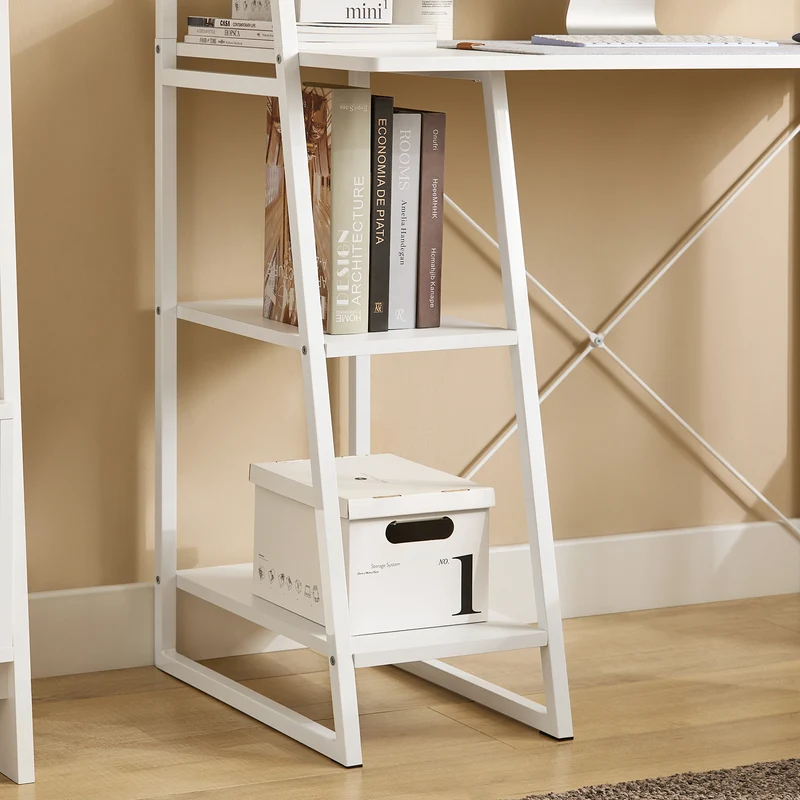 SoBuy FWT29-W Bureau informatique Secrétaire Table avec 3 étagères cadre métal -Blanc