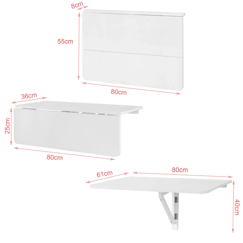 SoBuy FWT02-W Table murale rabattable en bois, double plateaux, plateau pliable, Blanc