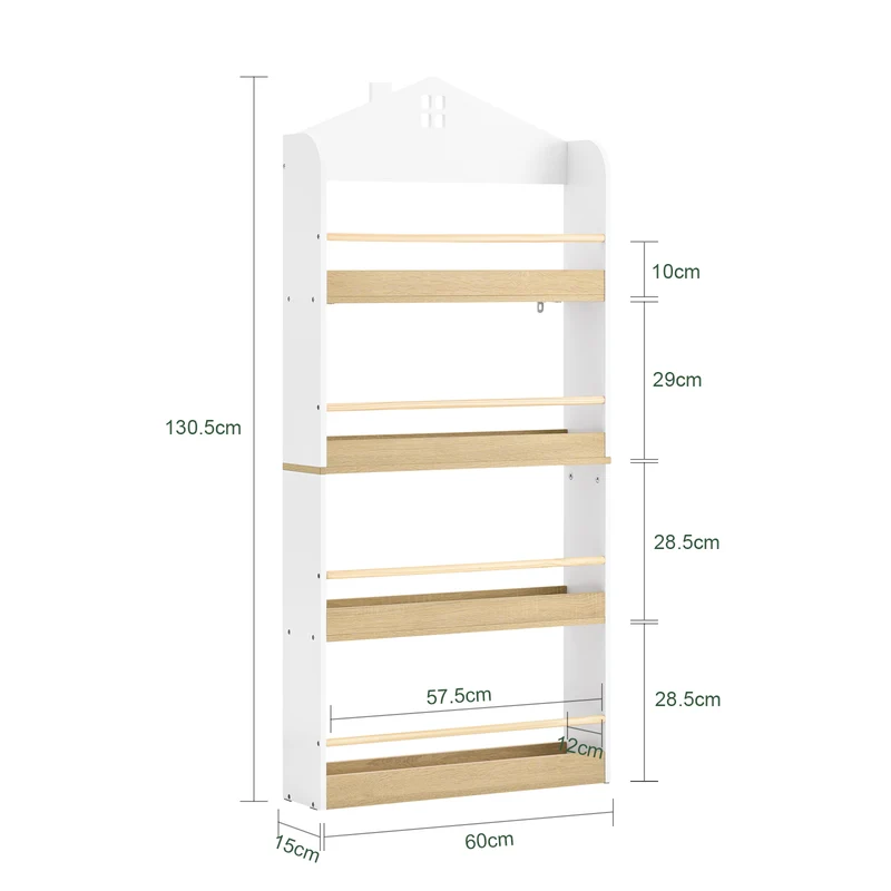 SoBuy KMB121-WN Bibliotheque Enfant Étagère Livre Enfant 4 Niveaux Meuble Rangement Jouet Bibliothèque Meuble de Rangement Etagere Chambre Blanc-Naturel 60x15x130.5 cm