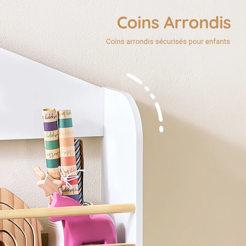 SoBuy KMB121-WN Bibliotheque Enfant Étagère Livre Enfant 4 Niveaux Meuble Rangement Jouet Bibliothèque Meuble de Rangement Etagere Chambre Blanc-Naturel 60x15x130.5 cm